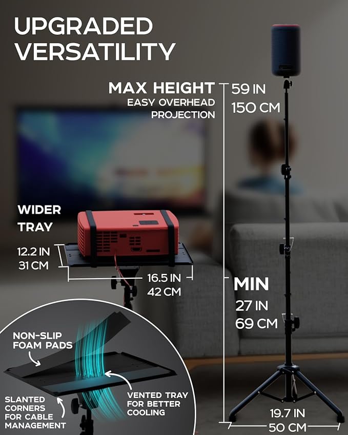 PropVue Projector Tripod Stand, Height Adjustable 27" to 62" & Floor Projector - Image 3