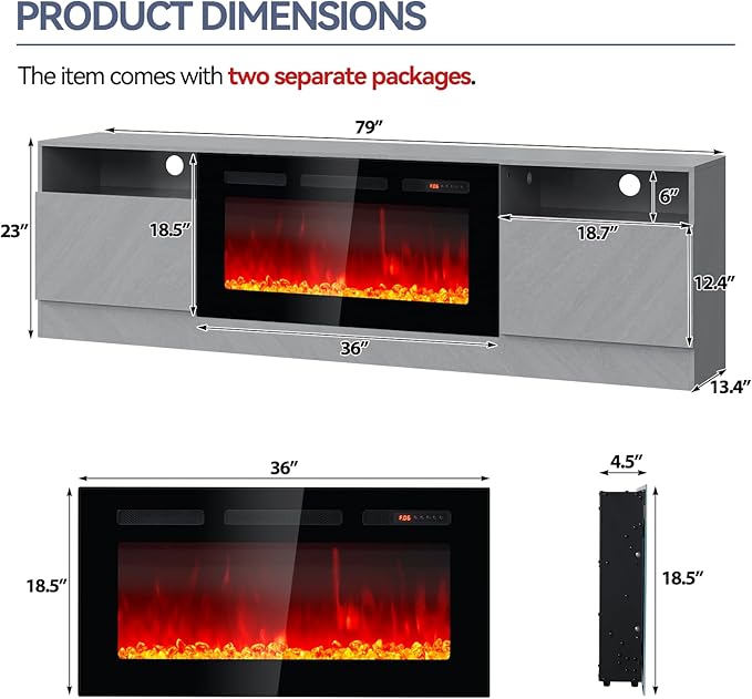 Fireplace TV Stand with Two Hinged Doors - Image 2