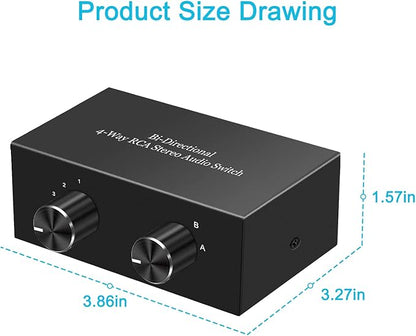 4-Way Stereo Audio Switcher, Bi-Directional Audio Selector Box - Image 7