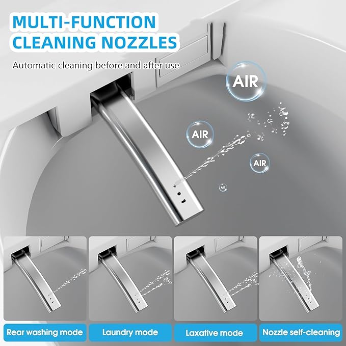 Smart Toilet with Bidet Built In with Warm Water Sprayer and Dryer, Foot Sensor - Image 8
