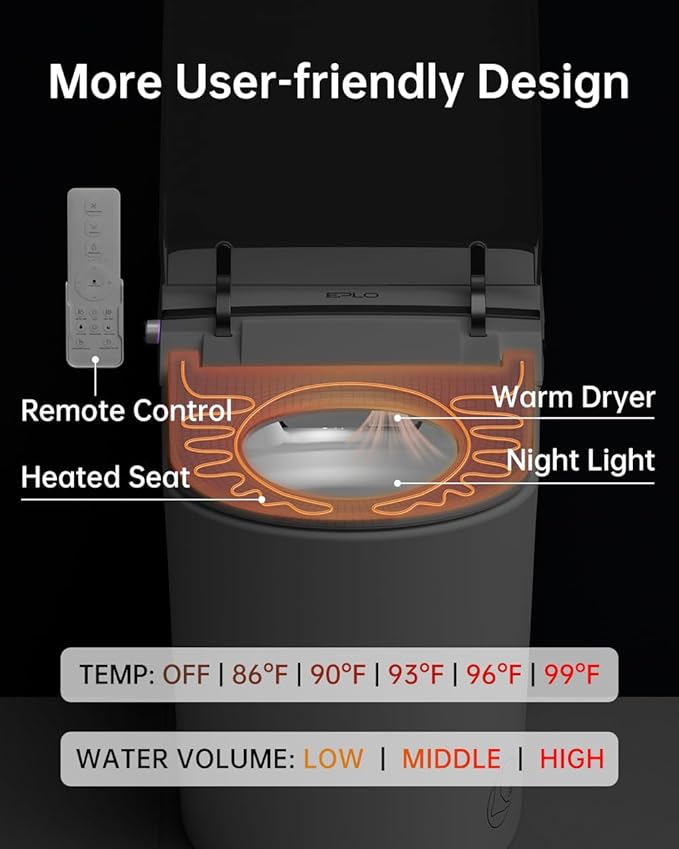 EPLO Smart Toiet with Tank and Bidet Built In, Auto Open Close, Auto Flush - Image 6