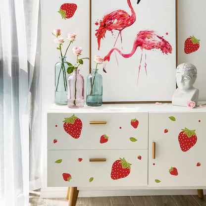 Strawberry Stickers - 48 PCS, 4 Sheets, Fruits Kitchen Decor, Wall Decor for Bedroom, Bathroom, Classroom, Nursery Room