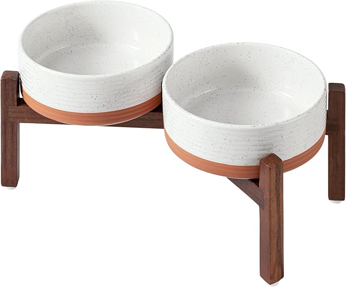 Ceramic 7.3inch Raised Double Dog Bowls Set by Havniva