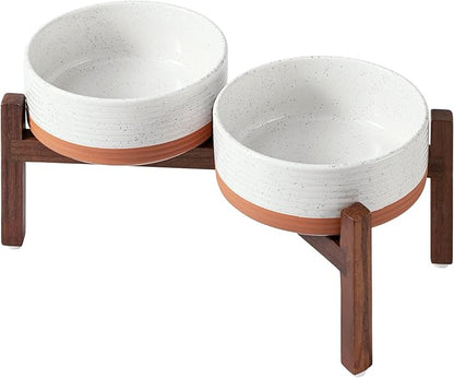 Ceramic 7.3inch Raised Double Dog Bowls Set by Havniva