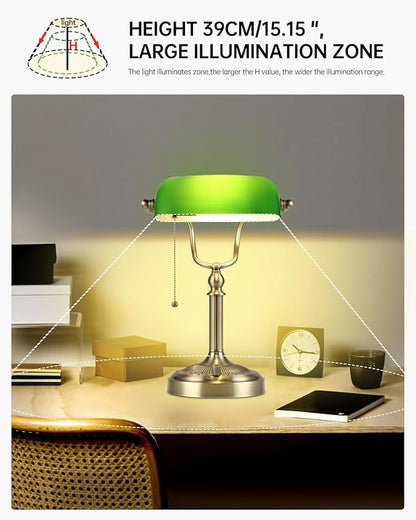 Newrays Green Glass Bankers Desk Lamp, Stepless Dimmable Table Lamp Plug in - Image 5