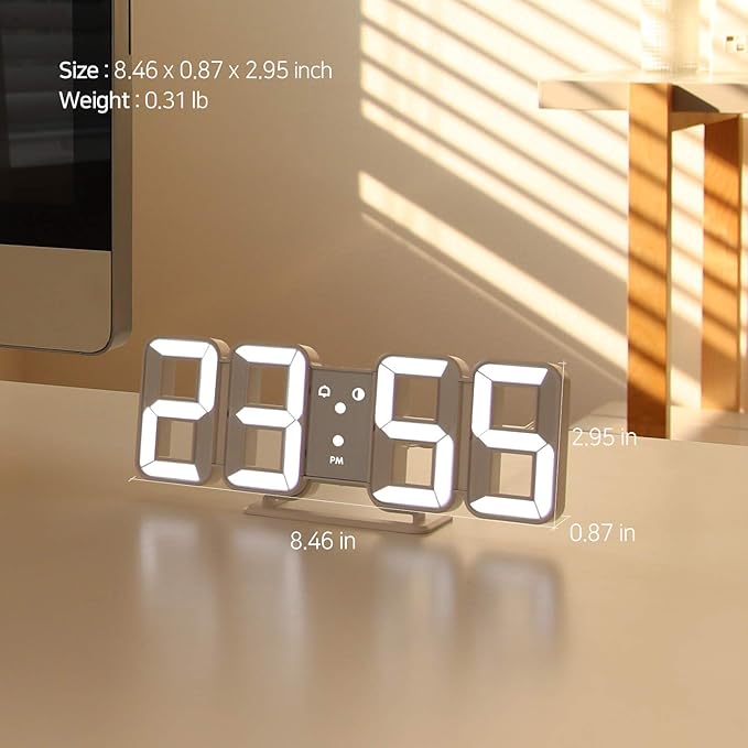 mooas 3D Pure Mini White LED Clock - Image 9