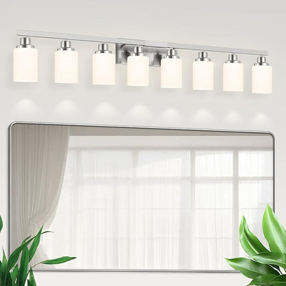 DIKAIDA 8-Light Bathroom Light Fixtures, 52inch Nickel Vanity Light - Image 7