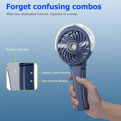 HandFan 2025 Upgraded Portable Misting Fan, Two Button Easy Operation, Handheld - Image 3