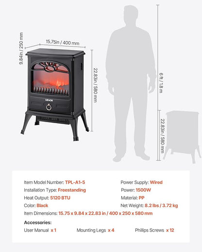 VEVOR 22.8inch Freestanding Fireplaces, 1500W 5120BTU Portable Electric - Image 7
