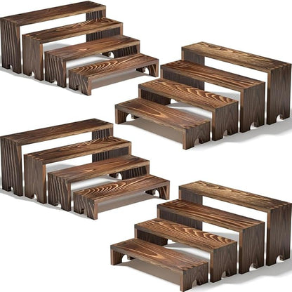 4 Set Large Wooden Tiered Riser Display Stands by Unknown