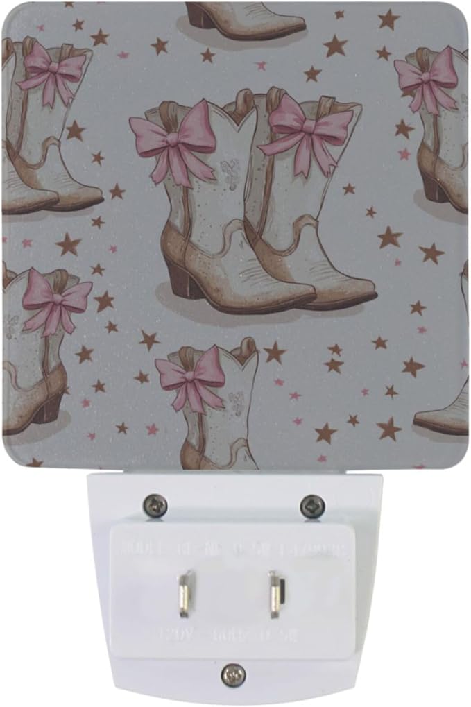 Pigsaly Led Night Light Cowgirl Boots Bows Night Light Plug in Wall Lamp Smart - Image 2