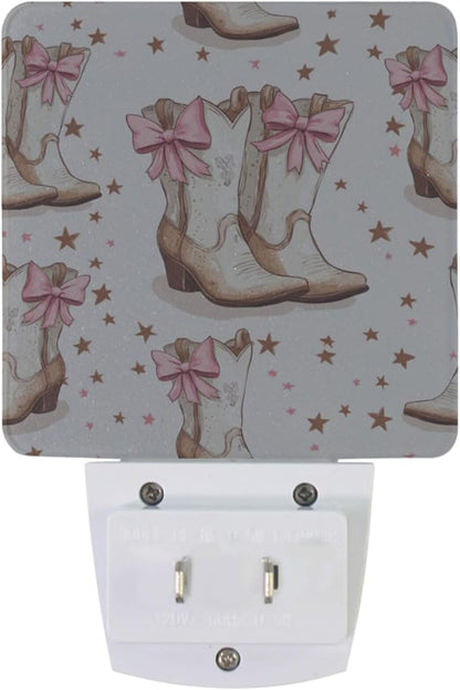 Pigsaly Led Night Light Cowgirl Boots Bows Night Light Plug in Wall Lamp Smart - Image 2