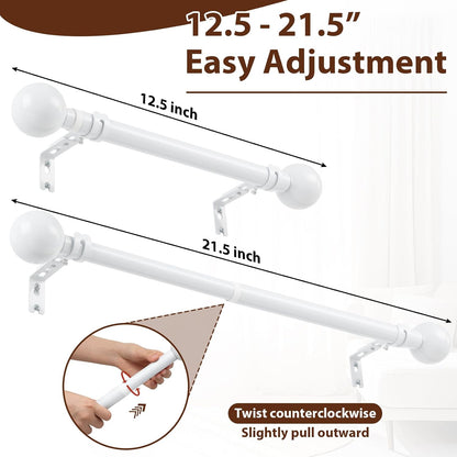 12-20 Inch Side Curtain Rod,Set of 2, 1" Short Adjustable White Curtain Rods Side Curtain Rod with Decorative Finals, Heavy Duty Curtain Rod Set for Windows, Door