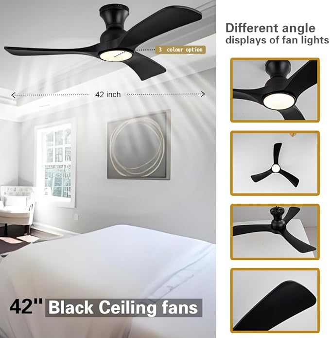 Ceiling Fans with Lights, 42 Inch Low Profile Ceiling Fan with Light, Flush - Image 3