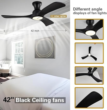 Ceiling Fans with Lights, 42 Inch Low Profile Ceiling Fan with Light, Flush - Image 3