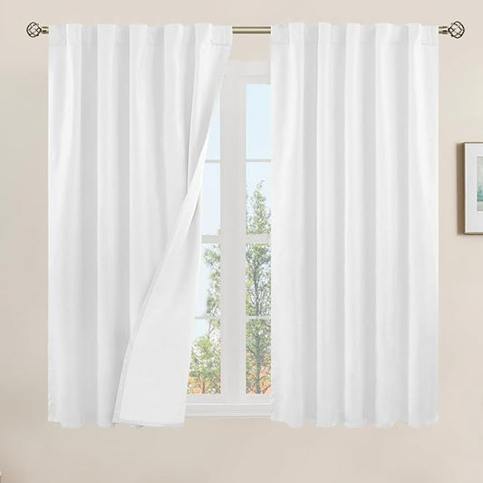 LAMIT 100% Blackout Short Linen Curtains, 48 Inch Length Linen Textured Thermal by LAMIT