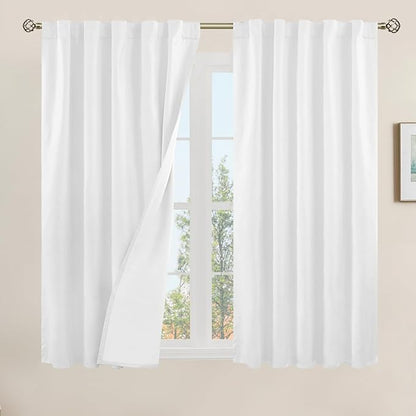 LAMIT 100% Blackout Linen Curtains, 45 Inches Linen Textured Thermal Bedroom by LAMIT