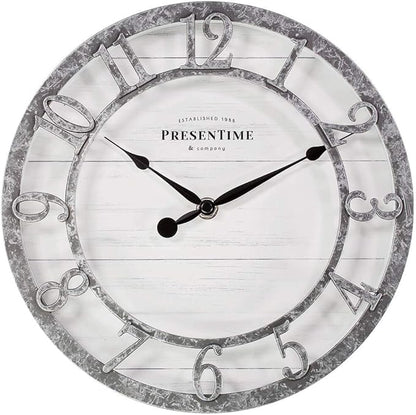 Presentime & Co 10" Farmhouse Series Wall Clock, Quartz Movement, Shiplap Style by Presentime