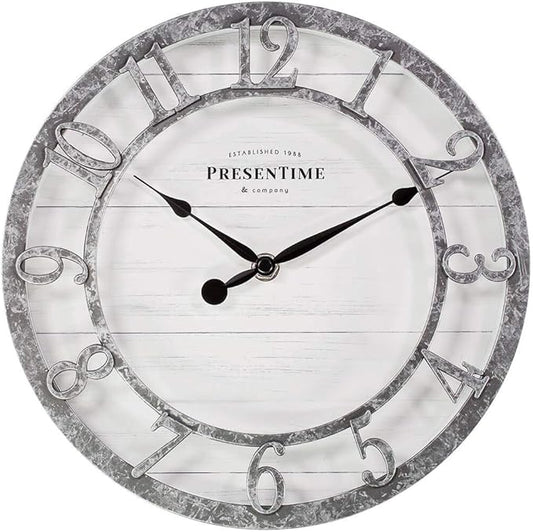 Presentime & Co 10" Farmhouse Series Wall Clock, Quartz Movement, Shiplap Style by Presentime