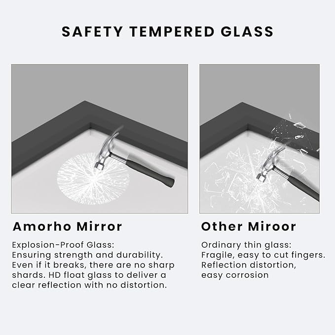 Amorho Black Bathroom Mirror, 40X32 Inch Thick Metal Framed Wall Mirrors - Image 4