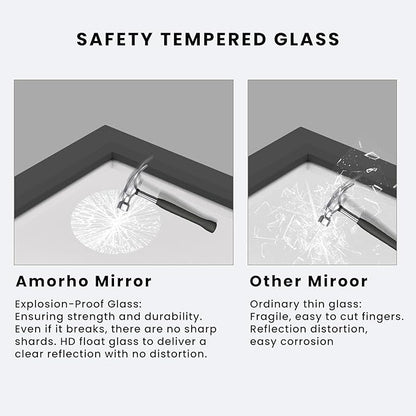 Amorho Bathroom Mirror Black, 44x36 Inch Thick Metal Framed Wall Mirrors - Image 2