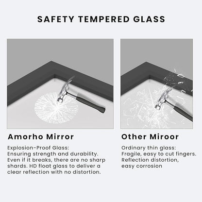 Amorho Bathroom Mirror Black, 60 X30 Inch Thick Metal Framed Wall Mirrors - Image 4