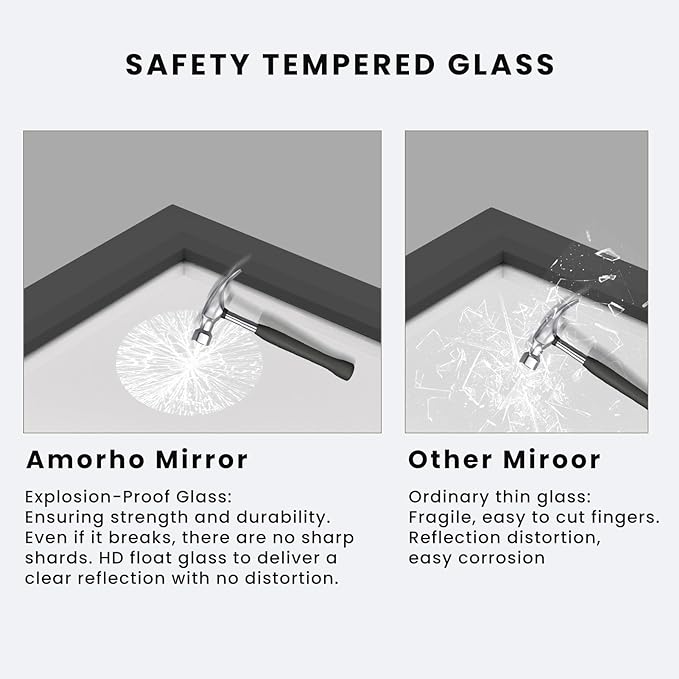 Amorho Black Bathroom Mirror, 36x32 Inch Thick Metal Framed Wall Mirrors - Image 4
