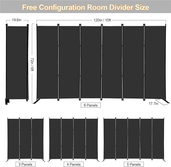 MAYOLIAH 6 Panel Folding Privacy Screen 9ft Wide, 6ft Tall Partition Room - Image 5