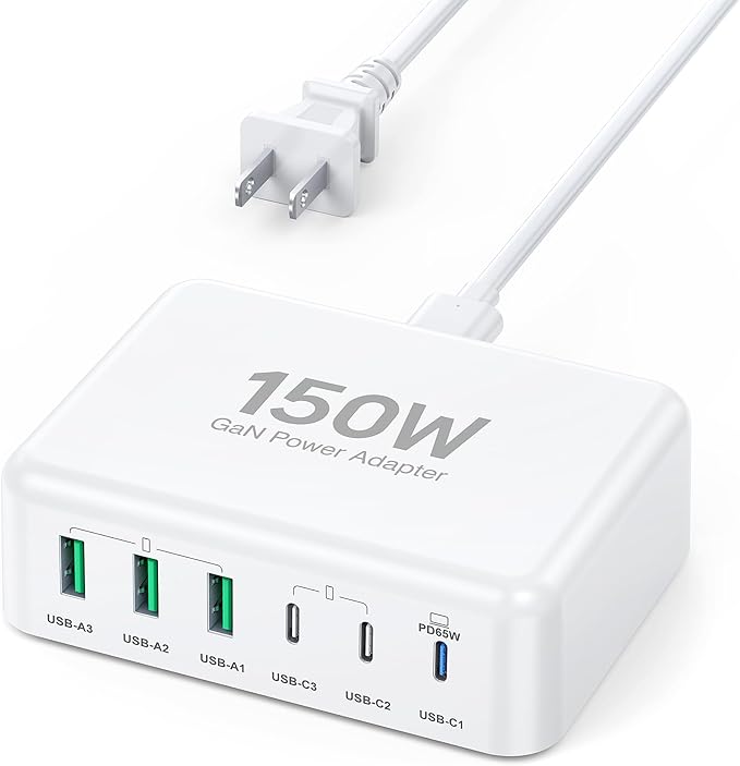 USB C Fast Charger, 150W 6 Port Desktop PD GaN Fast Charger Charging Station by BREEKET