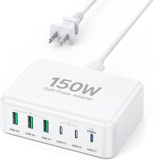 USB C Fast Charger, 150W 6 Port Desktop PD GaN Fast Charger Charging Station by BREEKET