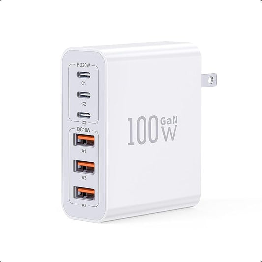 USB C Wall Charger, 100W 6-Port PD Fast USB C Charging Block, 3USB C+3USB A by CSODINCE