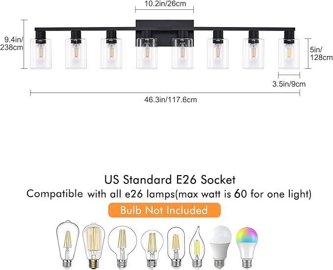 8 Light Bathroom Vanity Light, Matte Black Bathroom Vanity Lights Over Mirror - Image 3