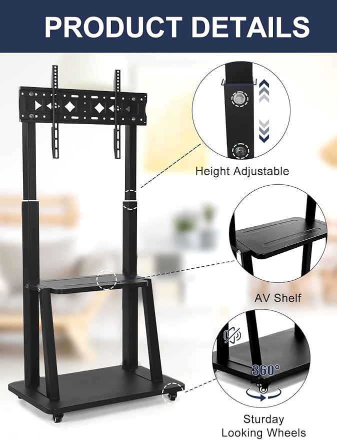 Maiproo Rolling TV Stand Mobile TV Cart on Wheels - Image 4