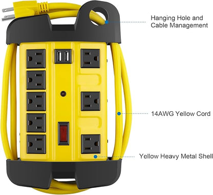 Heavy Duty Power Strip with USB, Workshop 8 Outlet Surge Protector 2700 Joules - Image 6