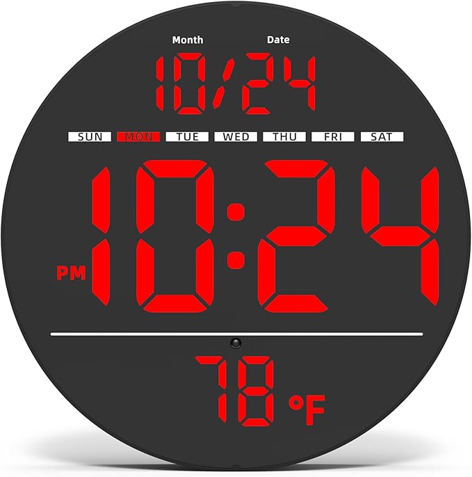 Digital Wall Clock with Large LED Display, Temperature, Auto-Brightness | Small by DigitalClocks