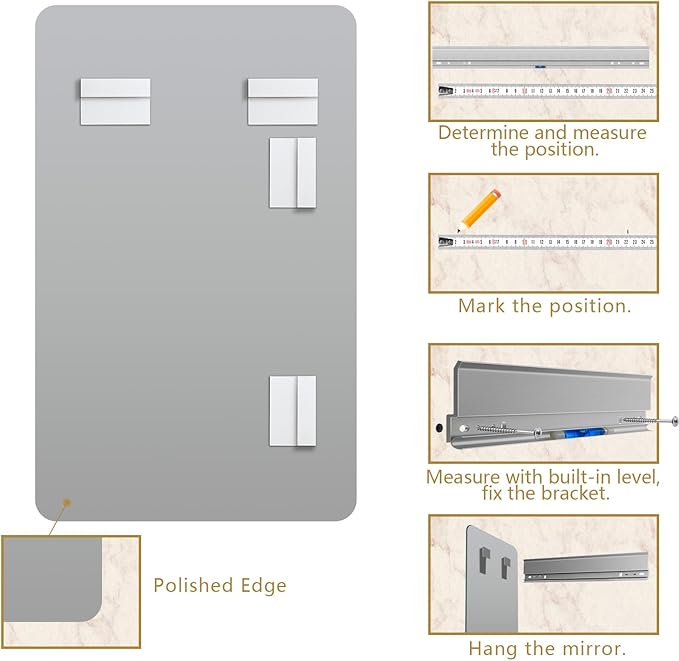 Mirrorons 48 x 30 Frameless Bathroom Mirror, Rounded Corner Bathroom Vanity - Image 7