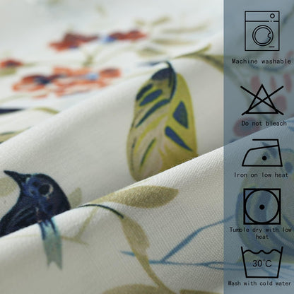 Bird Print Tie-Up Valance for Kitchen, 52 x 18, 1 Panel, Blue | Rod Pocket Top, Soft Botanical Style, for Bedroom and Dining Room Windows, Glare Reduction, Easy to Clean, Machine Washable