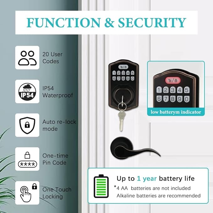 Fingerprint Door Lock with Passage Lever, Contemporary Electronic Keypad - Image 3