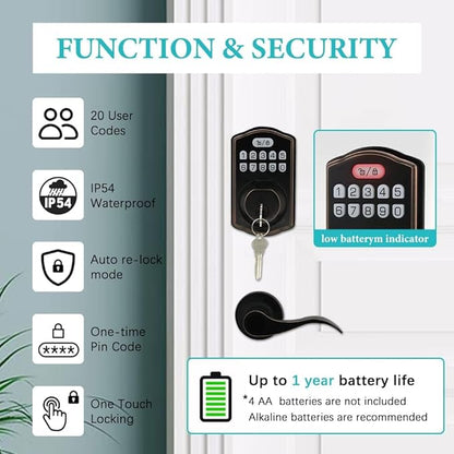 Fingerprint Door Lock with Passage Lever, Contemporary Electronic Keypad - Image 3