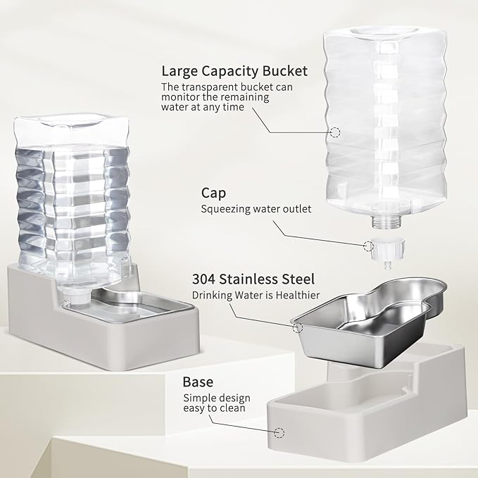 RIZZARI Stainless Steel Pet Water Feeder: 10L Large Gravity Waterer, Less - Image 3