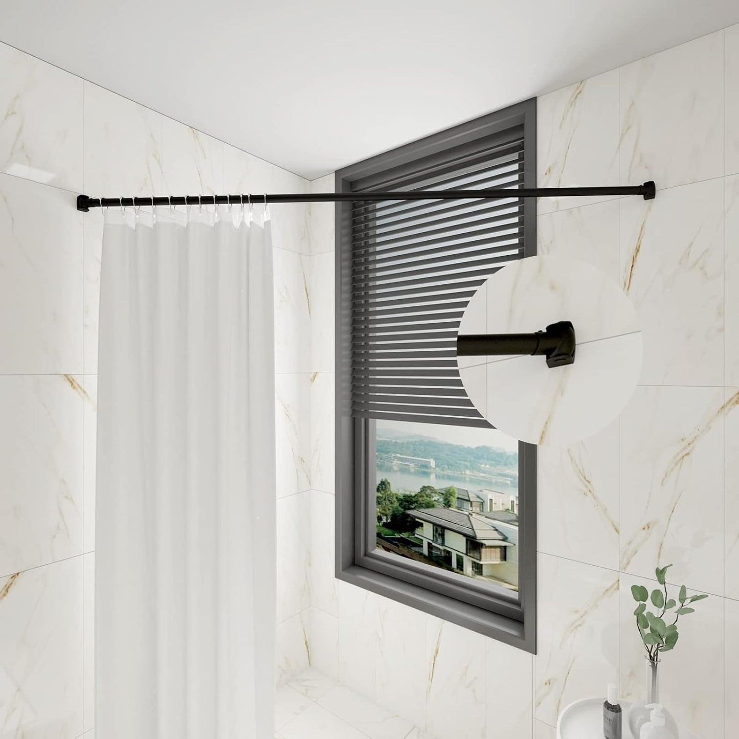Naiture Shower Curtain Rod Single Swivel Flange or Bracket, Black | Solid Zinc Alloy, Fits 1" OD Shower Rods, Ideal for Sloped Ceilings & Corner Showers, Rustproof, Permanent Installation