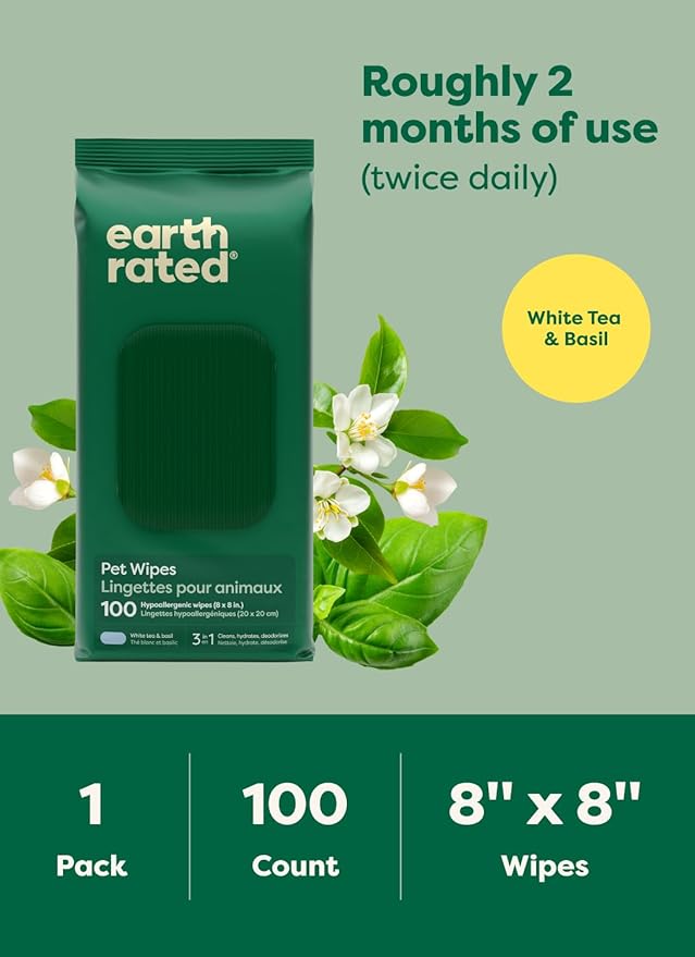 Earth Rated Pet Wipes for Dogs and Cats, Hypoallergenic, 3-in-1 Cleaning - Image 8