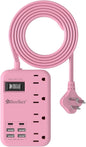 6 USB Pink Extension Cord- 5Ft Travel Power Strip by Beeiker-BetterHelperforYou
