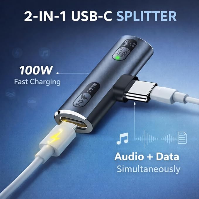 Mizi 2025 Upgraded USB C Splitter 100W Fast Charging Adapter – Dual USB C - Image 2