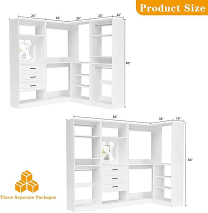 Unikito Closet System with Drawers，86” Modular Corner Closet Organizer System - Image 7