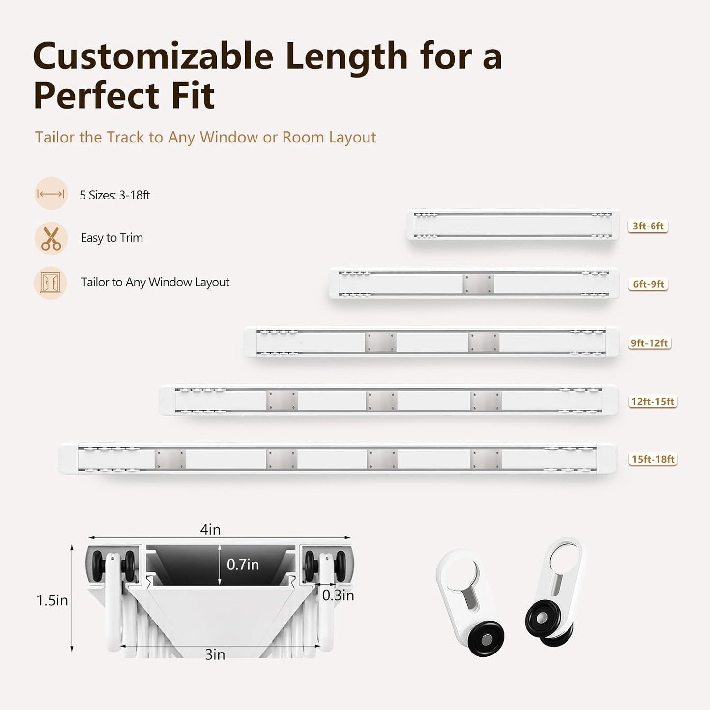 Double Curtain Track Ceiling Mount - Heavy Duty Curtain Track Rail System | Hidden Sliding Design, Easy to Install and Clean for Hotel, Hospital, Bedroom & Living Room, White, 9FT - 12FT
