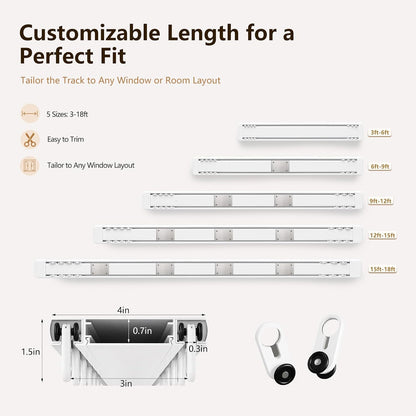 Double Curtain Track Ceiling Mount - Heavy Duty Curtain Track Rail System | Hidden Sliding Design, Easy to Install and Clean for Hotel, Hospital, Bedroom & Living Room, White, 9FT - 12FT