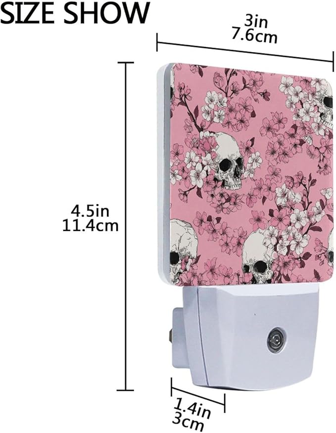 Pigsaly Led Night Light Pink Cherry Blossoms White Skulls Night Light Plug in - Image 3