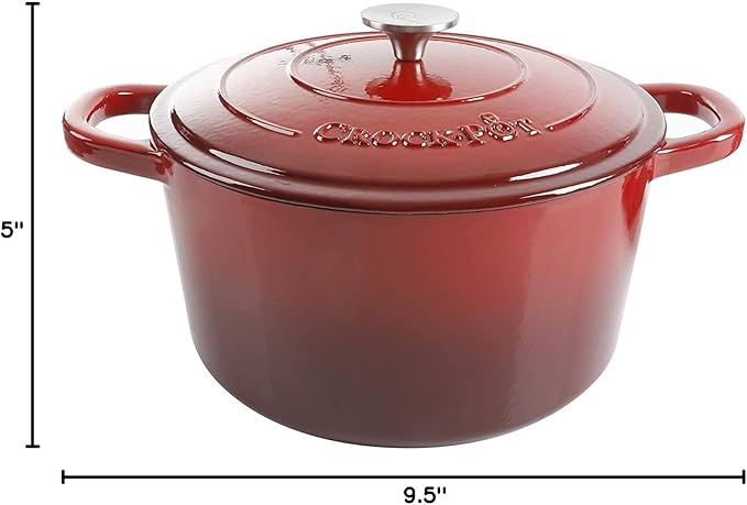 Crock Pot Artisan 5-Quart Round Enameled Cast Iron Dutch Oven – Red, Durable - Image 6