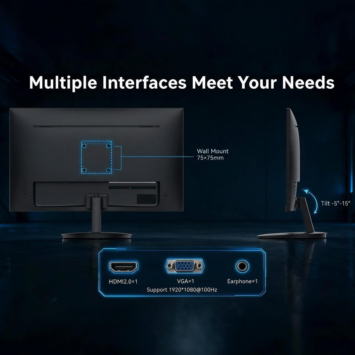 24 Inch Monitor 100Hz 1ms, AMD FreeSync, 100% sRGB, Eye Care